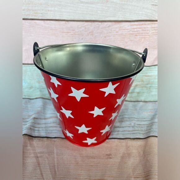 NEW! Small Red Tin Bucket With Stars! 4th of July Decor - Picture 6 of 8